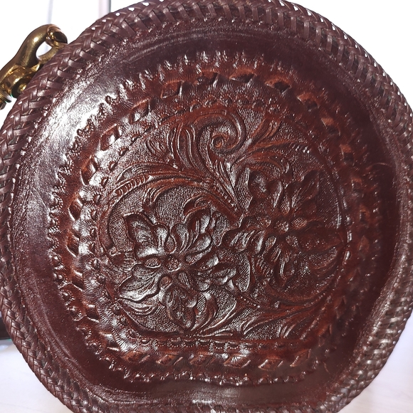 Vintage Mary Alice Palmer Hand Tooled Leather Hatbox Bag - Picture 5 of 9